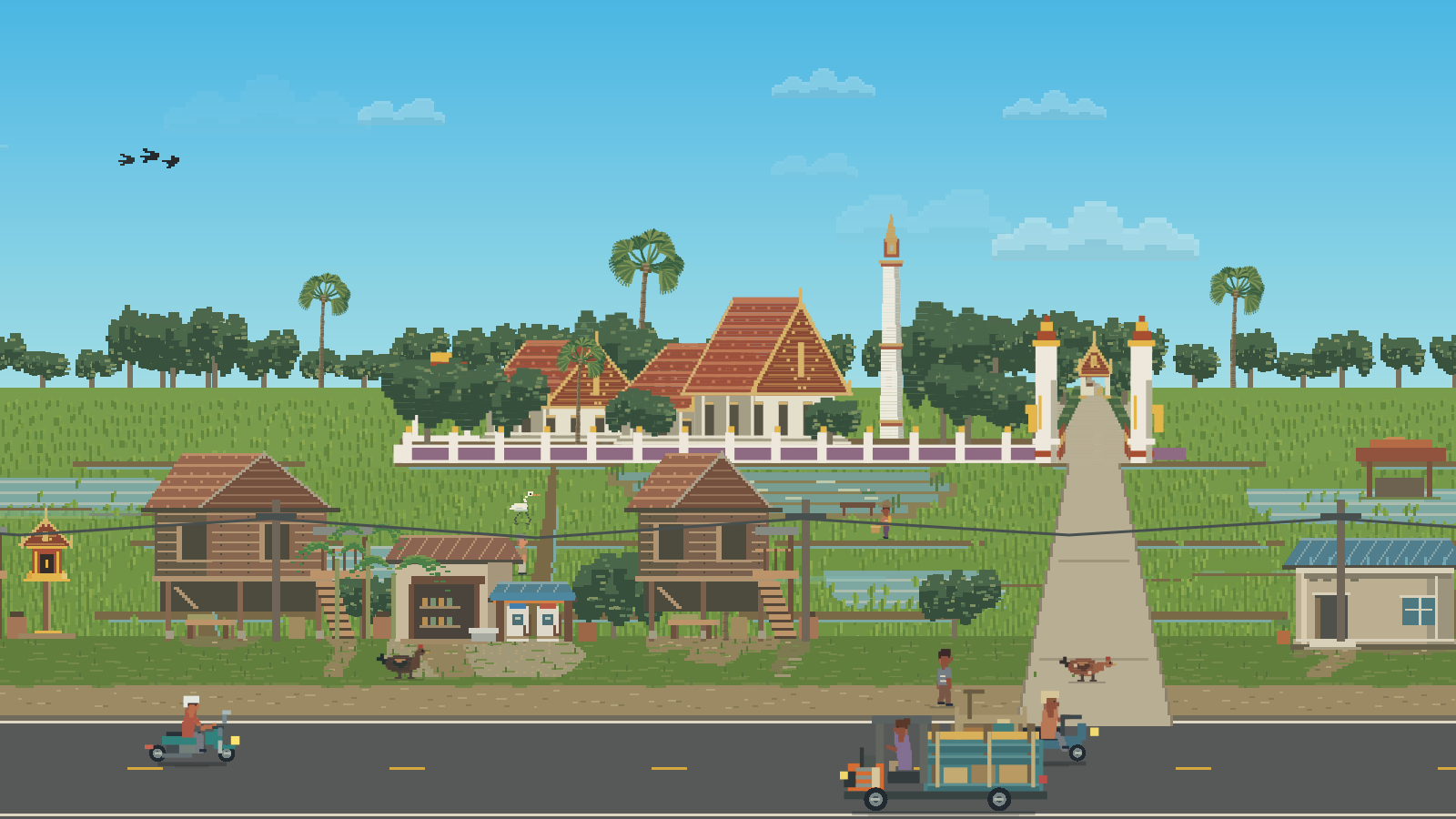 シーン「バーン・チー・トゥアン — ワット・トゥン・シー・ウィライ」のドット絵プレビュー。