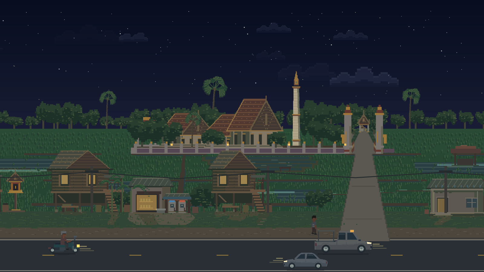 Vista previa en pixel art de la escena Ban Chi Thuan — Wat Thung Si Wilai. (Noche)