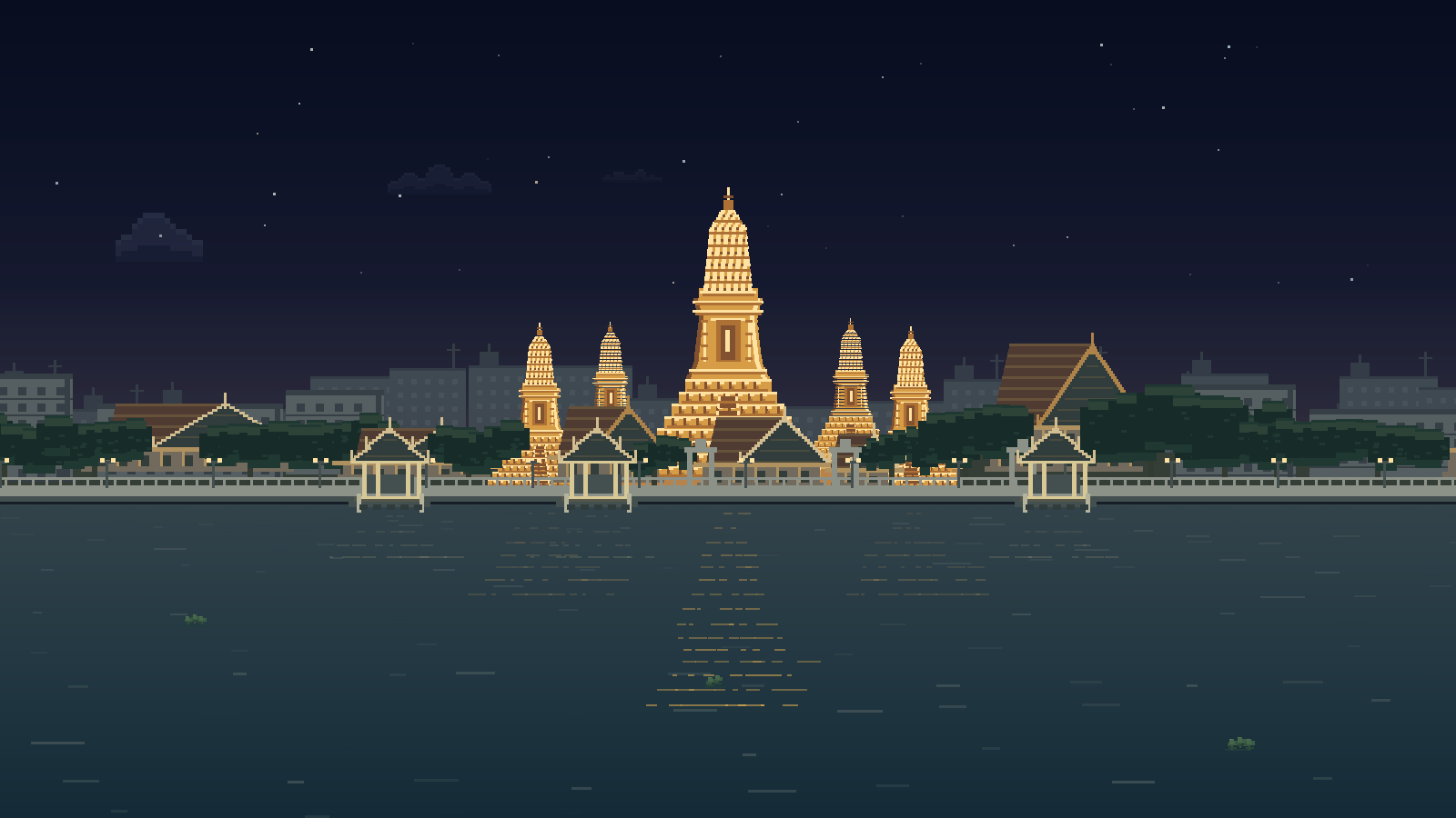 Vista previa en pixel art de la escena Bangkok — Chao Phraya.