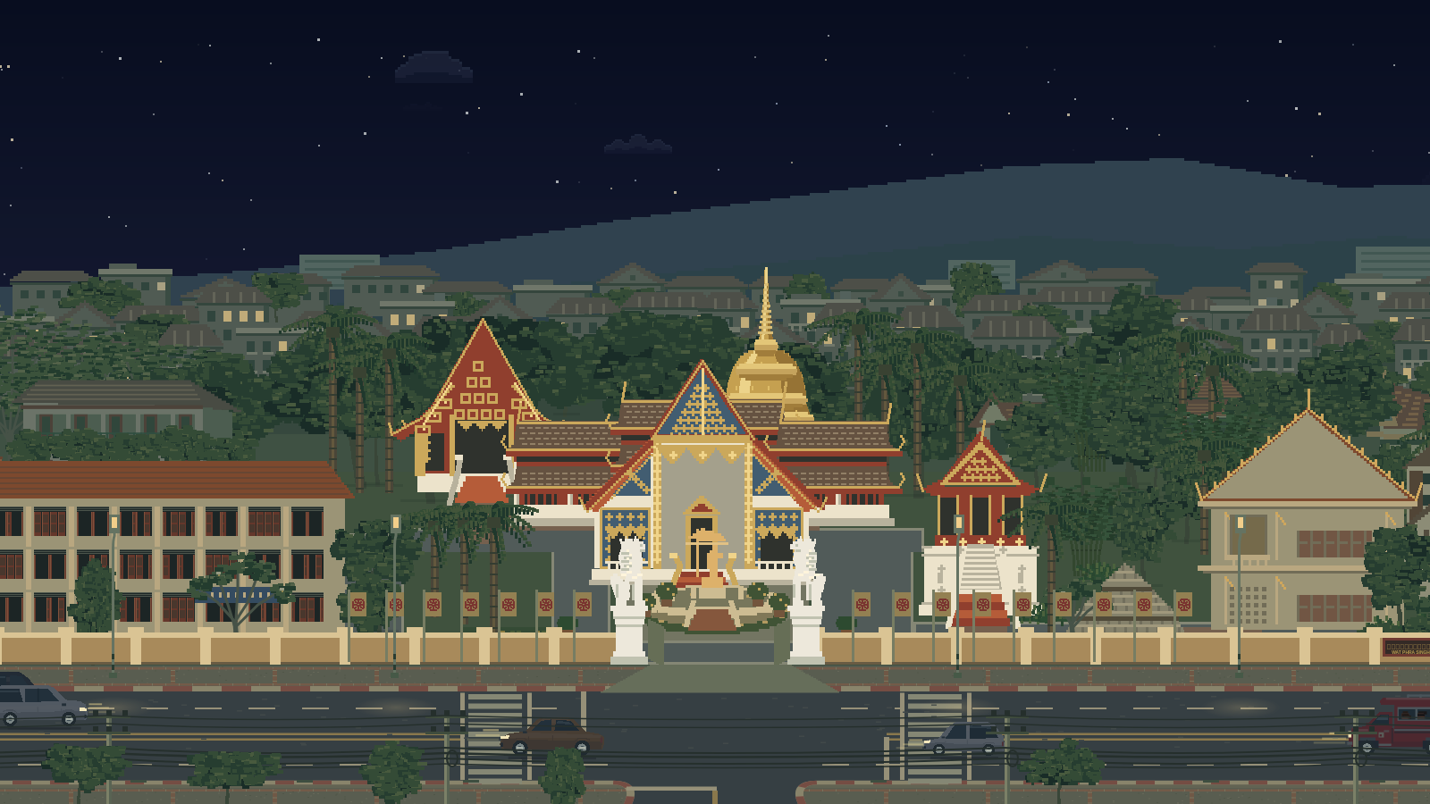 Pixel-Art-Vorschau der Szene Chiang Mai — Wat Phra Singh. (Nacht)