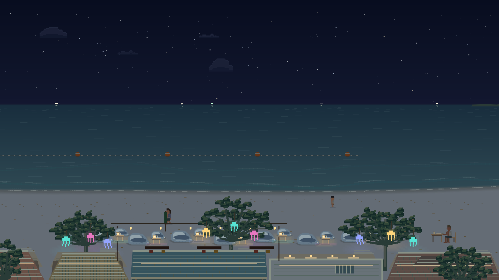 Pixel art preview of the Koh Samet — Hat Sai Kaew scene. (Night)