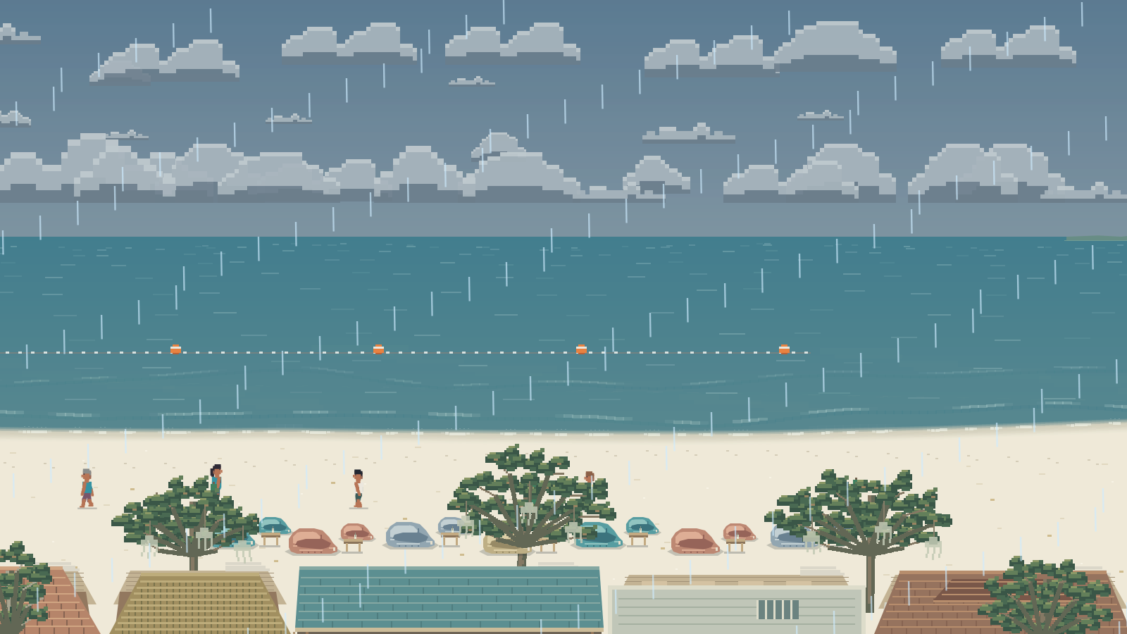 Pixel art preview of the Koh Samet — Hat Sai Kaew scene. (Rain)